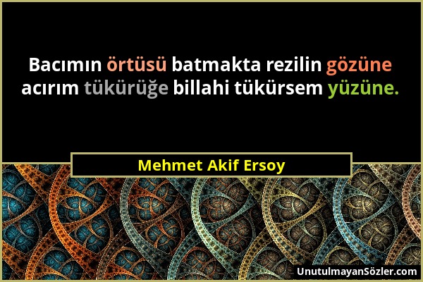 Mehmet Akif Ersoy - Bacımın örtüsü batmakta rezilin gözüne acırım tükürüğe billahi tükürsem yüzüne....