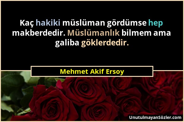 Mehmet Akif Ersoy - Kaç hakiki müslüman gördümse hep makberdedir. Müslümanlık bilmem ama galiba göklerdedir....