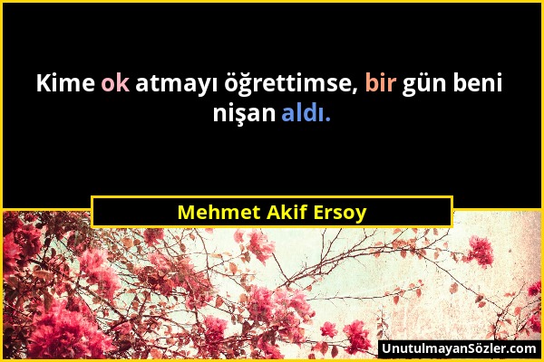 Mehmet Akif Ersoy - Kime ok atmayı öğrettimse, bir gün beni nişan aldı....