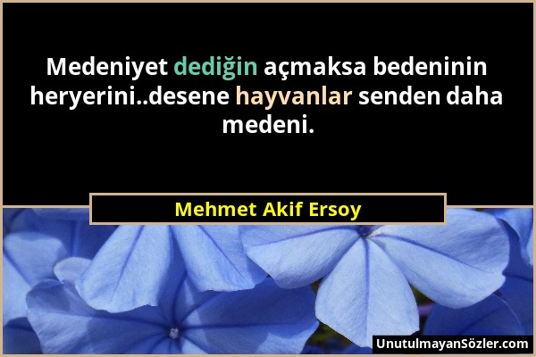 Mehmet Akif Ersoy - Medeniyet dediğin açmaksa bedeninin heryerini..desene hayvanlar senden daha medeni....