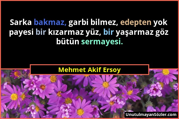 Mehmet Akif Ersoy - Sarka bakmaz, garbi bilmez, edepten yok payesi bir kızarmaz yüz, bir yaşarmaz göz bütün sermayesi....