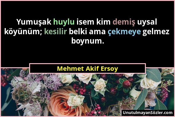 Mehmet Akif Ersoy - Yumuşak huylu isem kim demiş uysal köyünüm; kesilir belki ama çekmeye gelmez boynum....
