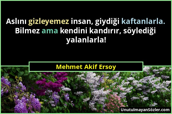 Mehmet Akif Ersoy - Aslını gizleyemez insan, giydiği kaftanlarla. Bilmez ama kendini kandırır, söylediği yalanlarla!...