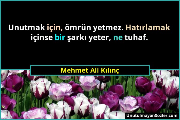 Mehmet Ali Kılınç - Unutmak için, ömrün yetmez. Hatırlamak içinse bir şarkı yeter, ne tuhaf....