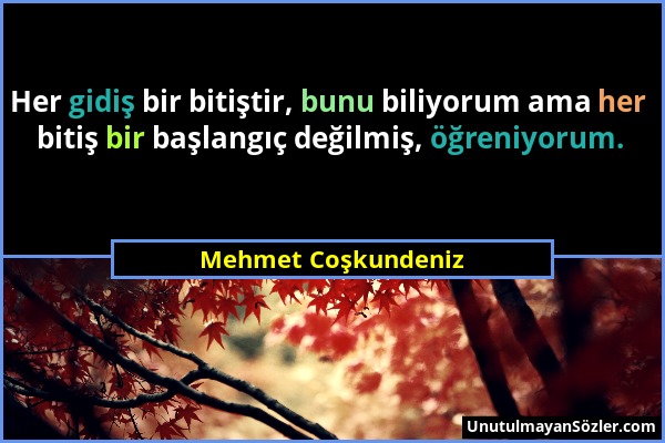 Mehmet Coşkundeniz - Her gidiş bir bitiştir, bunu biliyorum ama her bitiş bir başlangıç değilmiş, öğreniyorum....