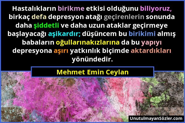 Mehmet Emin Ceylan - Hastalıkların birikme etkisi olduğunu biliyoruz, birkaç defa depresyon atağı geçirenlerin sonunda daha şiddetli ve daha uzun atak...