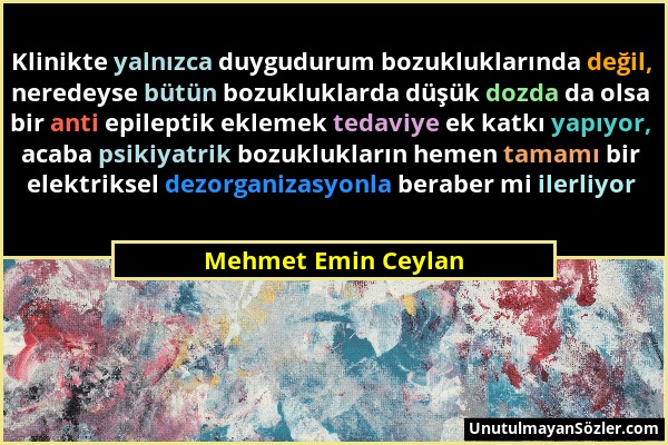 Mehmet Emin Ceylan - Klinikte yalnızca duygudurum bozukluklarında değil, neredeyse bütün bozukluklarda düşük dozda da olsa bir anti epileptik eklemek...