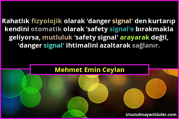 Mehmet Emin Ceylan - Rahatlık fizyolojik olarak 'danger signal' den kurtarıp kendini otomatik olarak 'safety signal'e bırakmakla geliyorsa, mutluluk '...