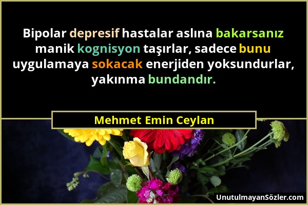 Mehmet Emin Ceylan - Bipolar depresif hastalar aslına bakarsanız manik kognisyon taşırlar, sadece bunu uygulamaya sokacak enerjiden yoksundurlar, yakı...