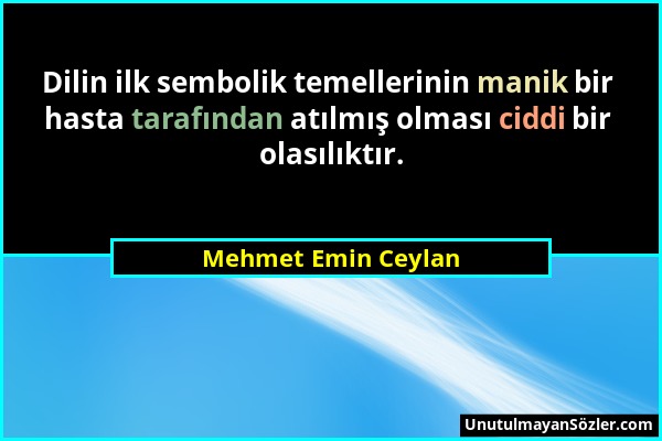 Mehmet Emin Ceylan - Dilin ilk sembolik temellerinin manik bir hasta tarafından atılmış olması ciddi bir olasılıktır....