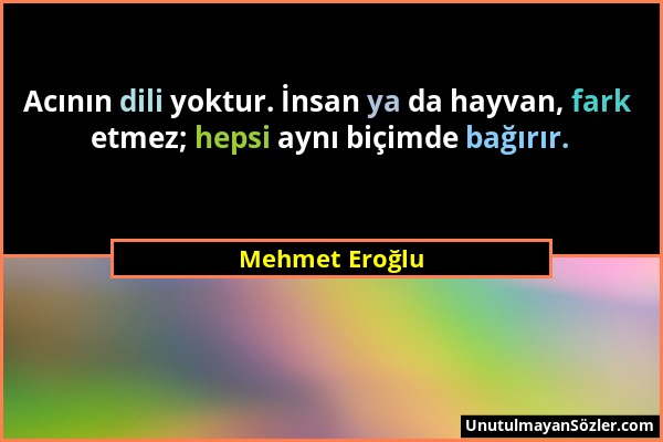 Mehmet Eroğlu - Acının dili yoktur. İnsan ya da hayvan, fark etmez; hepsi aynı biçimde bağırır....