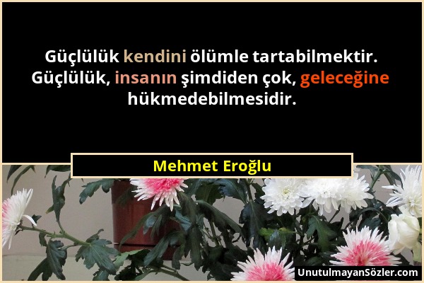 Mehmet Eroğlu - Güçlülük kendini ölümle tartabilmektir. Güçlülük, insanın şimdiden çok, geleceğine hükmedebilmesidir....