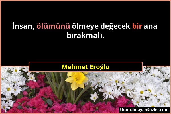 Mehmet Eroğlu - İnsan, ölümünü ölmeye değecek bir ana bırakmalı....