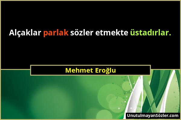 Mehmet Eroğlu - Alçaklar parlak sözler etmekte üstadırlar....