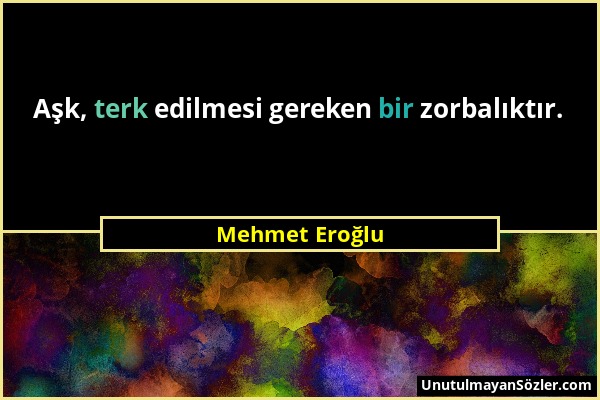 Mehmet Eroğlu - Aşk, terk edilmesi gereken bir zorbalıktır....