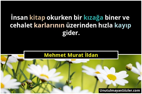 Mehmet Murat İldan - İnsan kitap okurken bir kızağa biner ve cehalet karlarının üzerinden hızla kayıp gider....