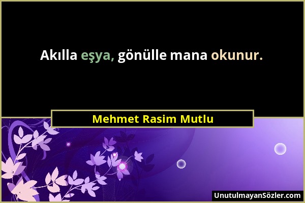 Mehmet Rasim Mutlu - Akılla eşya, gönülle mana okunur....