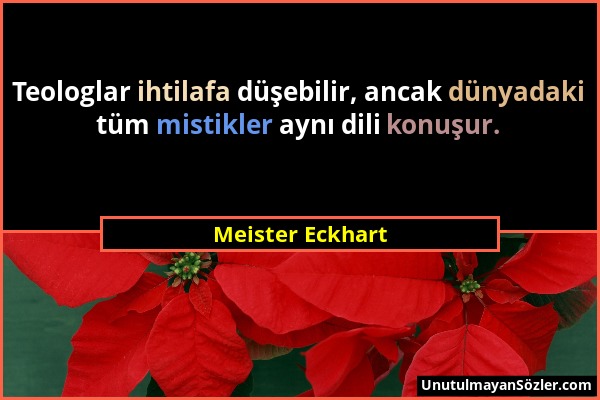 Meister Eckhart - Teologlar ihtilafa düşebilir, ancak dünyadaki tüm mistikler aynı dili konuşur....