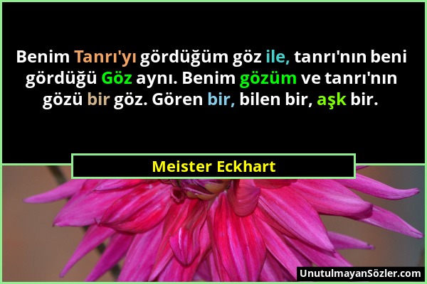Meister Eckhart - Benim Tanrı'yı gördüğüm göz ile, tanrı'nın beni gördüğü Göz aynı. Benim gözüm ve tanrı'nın gözü bir göz. Gören bir, bilen bir, aşk b...