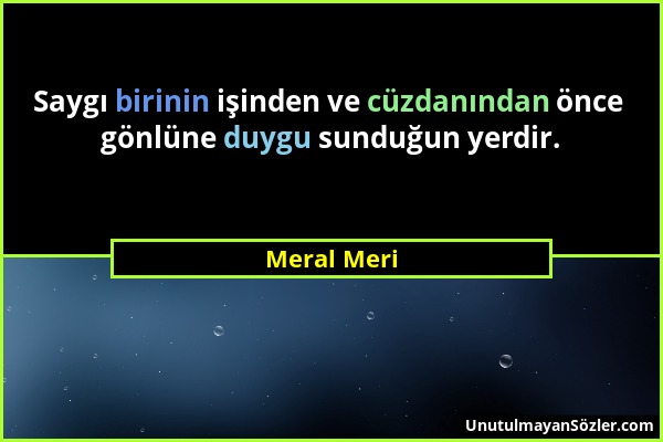 Meral Meri - Saygı birinin işinden ve cüzdanından önce gönlüne duygu sunduğun yerdir....