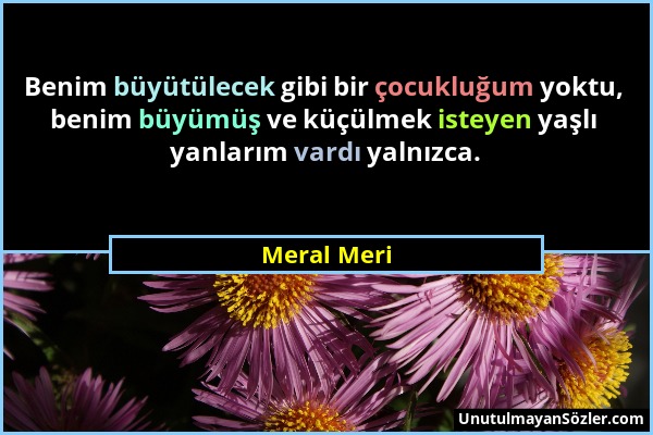 Meral Meri - Benim büyütülecek gibi bir çocukluğum yoktu, benim büyümüş ve küçülmek isteyen yaşlı yanlarım vardı yalnızca....