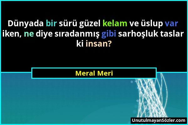 Meral Meri - Dünyada bir sürü güzel kelam ve üslup var iken, ne diye sıradanmış gibi sarhoşluk taslar ki insan?...