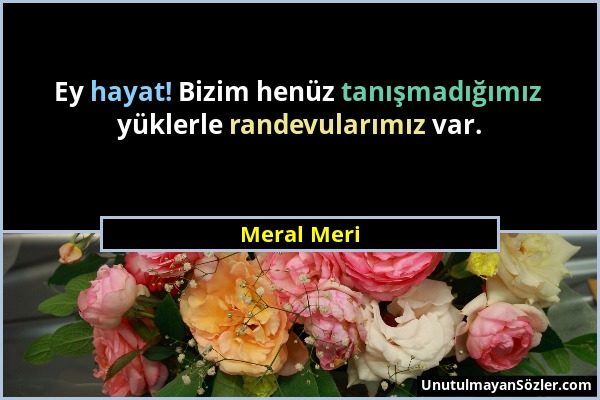 Meral Meri - Ey hayat! Bizim henüz tanışmadığımız yüklerle randevularımız var....