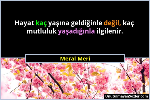 Meral Meri - Hayat kaç yaşına geldiğinle değil, kaç mutluluk yaşadığınla ilgilenir....