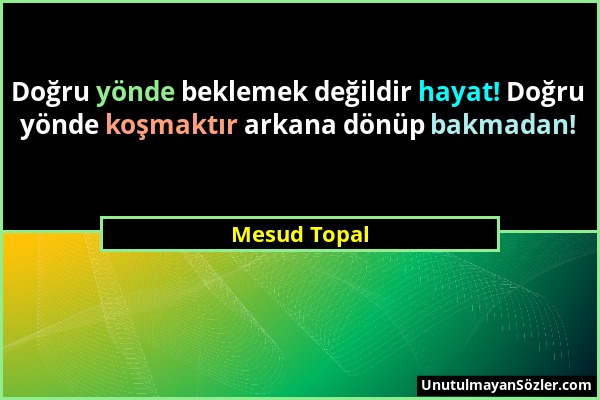 Mesud Topal - Doğru yönde beklemek değildir hayat! Doğru yönde koşmaktır arkana dönüp bakmadan!...