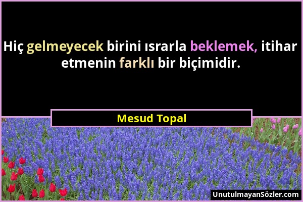 Mesud Topal - Hiç gelmeyecek birini ısrarla beklemek, itihar etmenin farklı bir biçimidir....