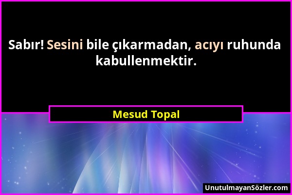 Mesud Topal - Sabır! Sesini bile çıkarmadan, acıyı ruhunda kabullenmektir....