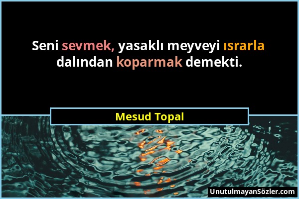 Mesud Topal - Seni sevmek, yasaklı meyveyi ısrarla dalından koparmak demekti....