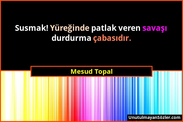 Mesud Topal - Susmak! Yüreğinde patlak veren savaşı durdurma çabasıdır....