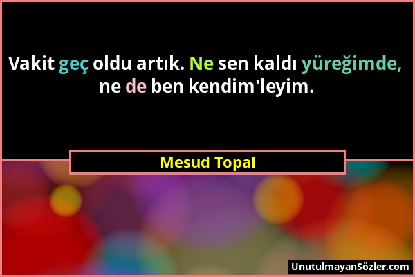 Mesud Topal - Vakit geç oldu artık. Ne sen kaldı yüreğimde, ne de ben kendim'leyim....