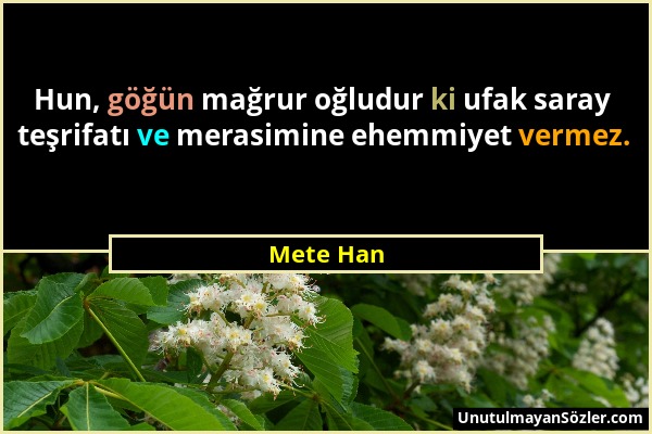 Mete Han - Hun, göğün mağrur oğludur ki ufak saray teşrifatı ve merasimine ehemmiyet vermez....