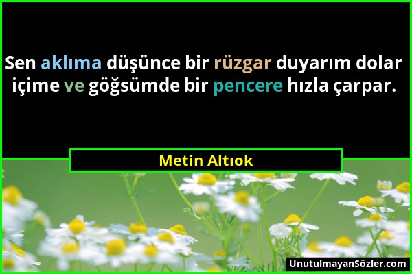 Metin Altıok - Sen aklıma düşünce bir rüzgar duyarım dolar içime ve göğsümde bir pencere hızla çarpar....