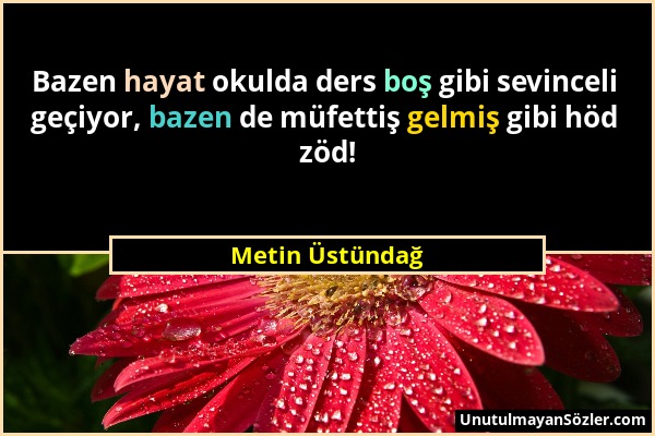 Metin Üstündağ - Bazen hayat okulda ders boş gibi sevinceli geçiyor, bazen de müfettiş gelmiş gibi höd zöd!...