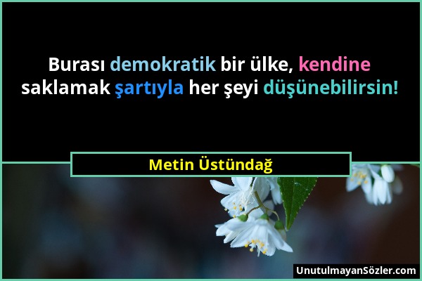 Metin Üstündağ - Burası demokratik bir ülke, kendine saklamak şartıyla her şeyi düşünebilirsin!...