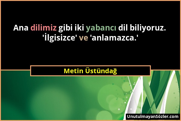 Metin Üstündağ - Ana dilimiz gibi iki yabancı dil biliyoruz. 'İlgisizce' ve 'anlamazca.'...