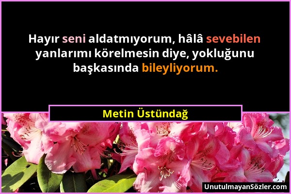 Metin Üstündağ - Hayır seni aldatmıyorum, hâlâ sevebilen yanlarımı körelmesin diye, yokluğunu başkasında bileyliyorum....