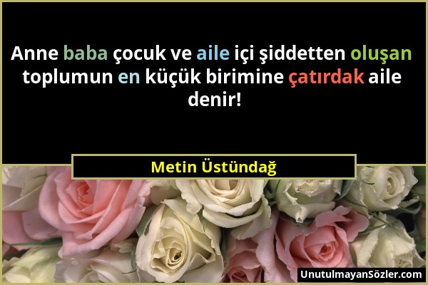 Metin Üstündağ - Anne baba çocuk ve aile içi şiddetten oluşan toplumun en küçük birimine çatırdak aile denir!...