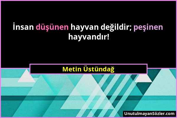 Metin Üstündağ - İnsan düşünen hayvan değildir; peşinen hayvandır!...