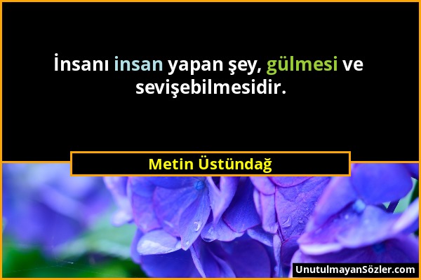 Metin Üstündağ - İnsanı insan yapan şey, gülmesi ve sevişebilmesidir....