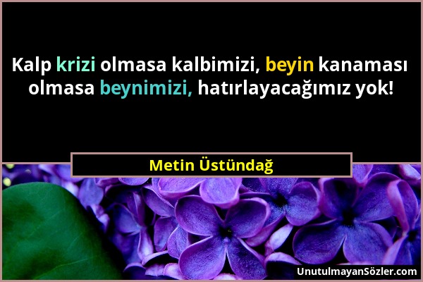 Metin Üstündağ - Kalp krizi olmasa kalbimizi, beyin kanaması olmasa beynimizi, hatırlayacağımız yok!...