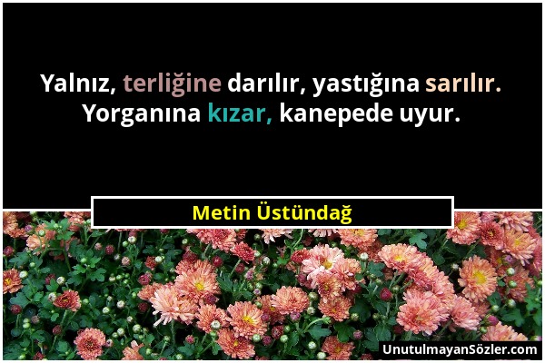 Metin Üstündağ - Yalnız, terliğine darılır, yastığına sarılır. Yorganına kızar, kanepede uyur....