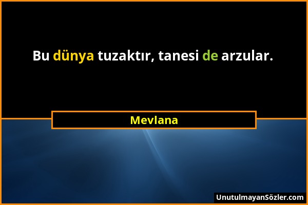 Mevlana - Bu dünya tuzaktır, tanesi de arzular....