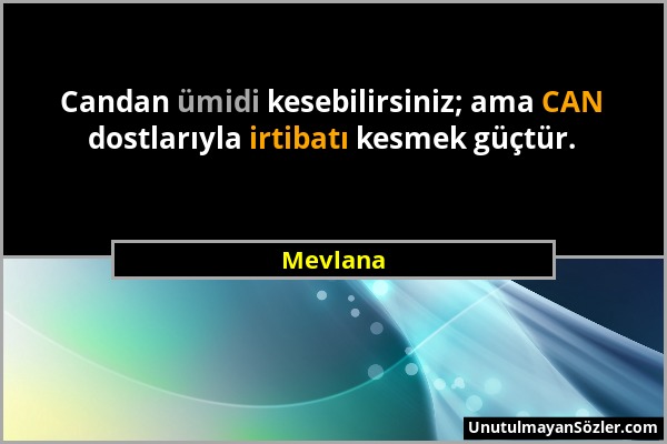 Mevlana - Candan ümidi kesebilirsiniz; ama CAN dostlarıyla irtibatı kesmek güçtür....