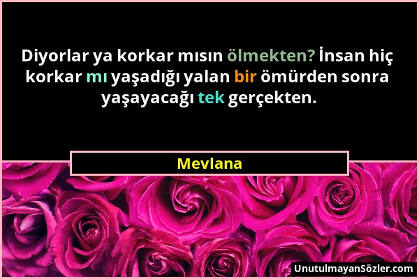 Mevlana - Diyorlar ya korkar mısın ölmekten? İnsan hiç korkar mı yaşadığı yalan bir ömürden sonra yaşayacağı tek gerçekten....