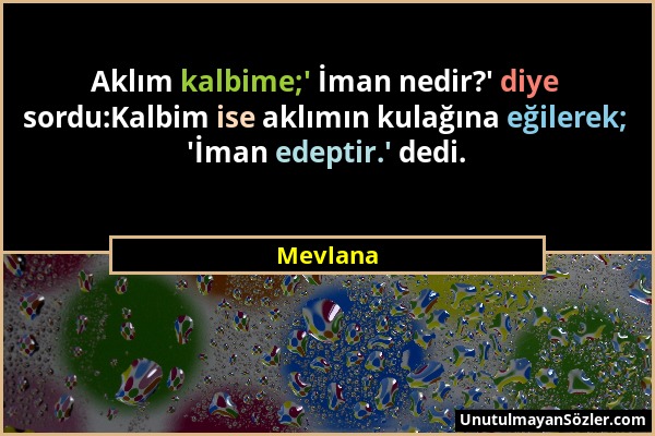 Mevlana - Aklım kalbime;' İman nedir?' diye sordu:Kalbim ise aklımın kulağına eğilerek; 'İman edeptir.' dedi....