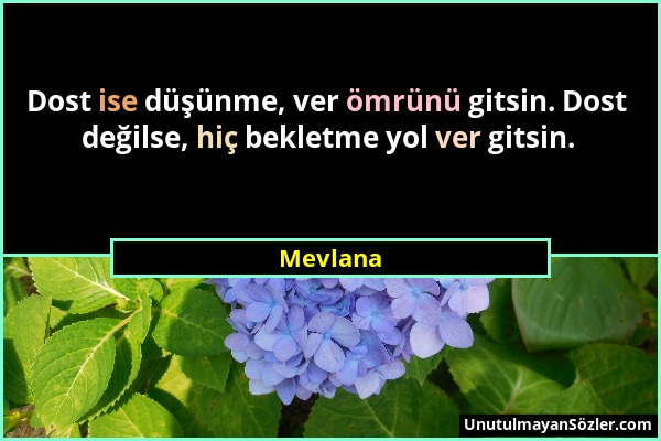 Mevlana - Dost ise düşünme, ver ömrünü gitsin. Dost değilse, hiç bekletme yol ver gitsin....